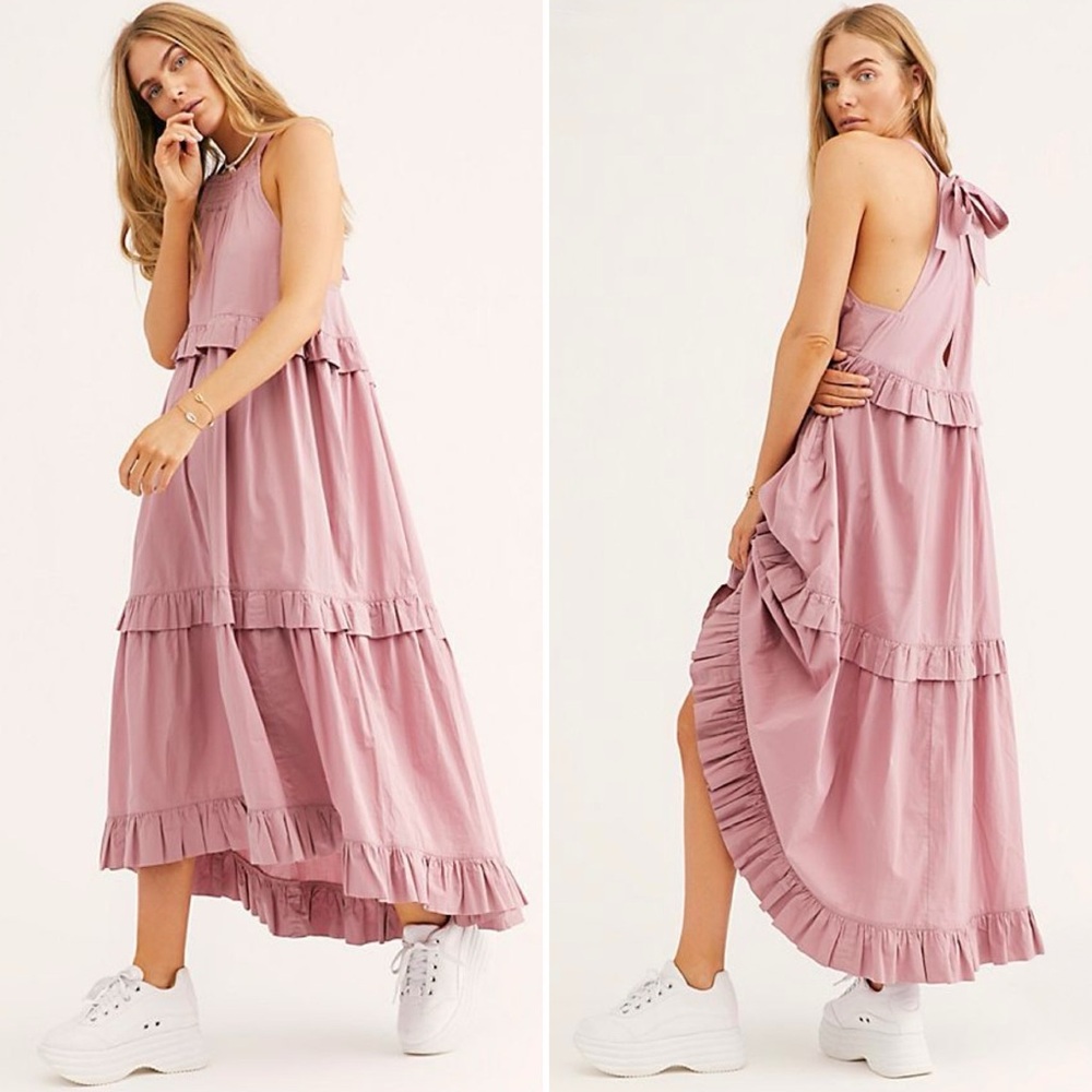 Free People Dusty Rose Tiered Ruffle Maxi Dress